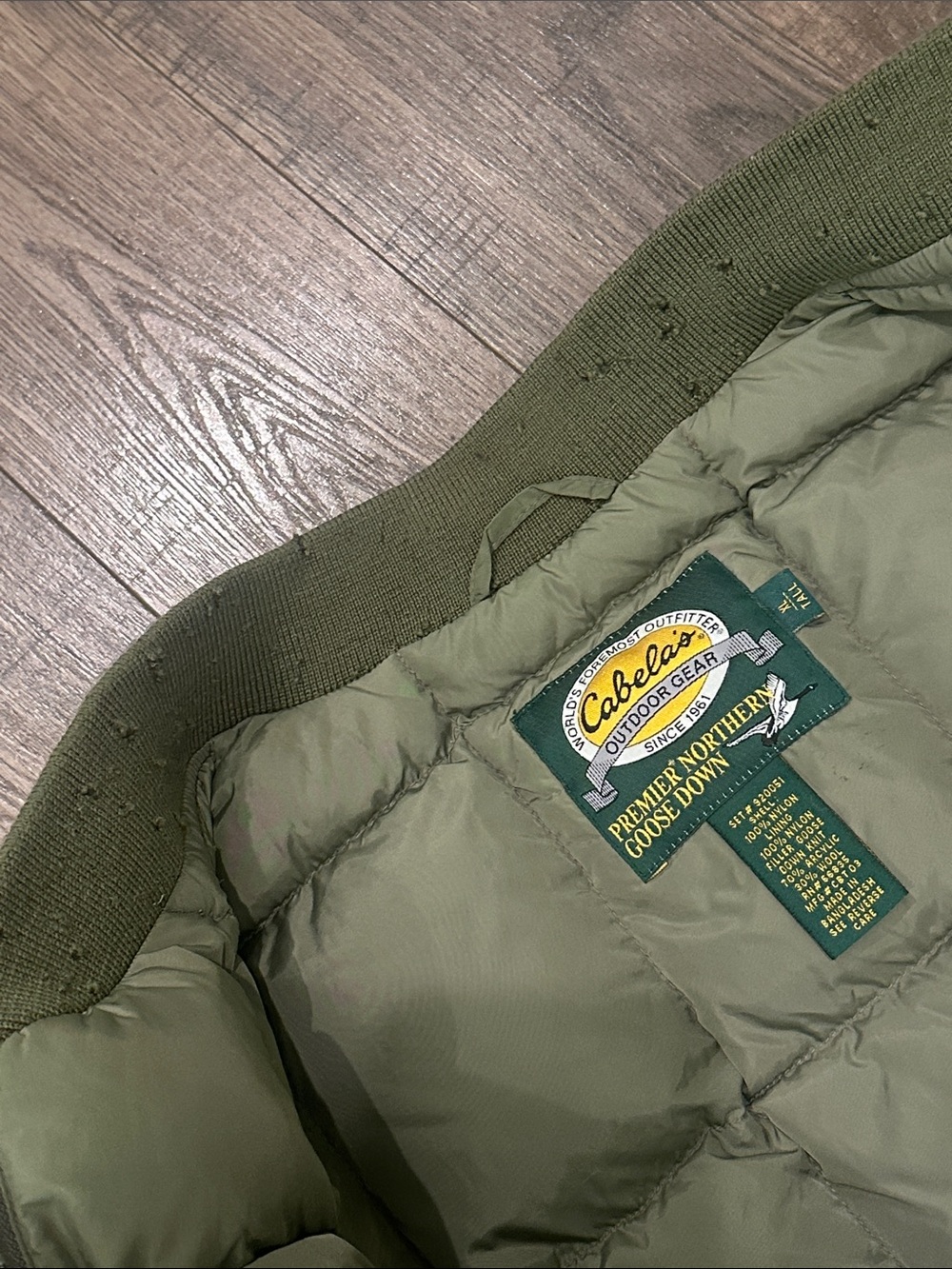 Vintage Cabelas Premier Northern Goose Down Vest Mens XL Tall Olive Old Label - Picture 16 of 16